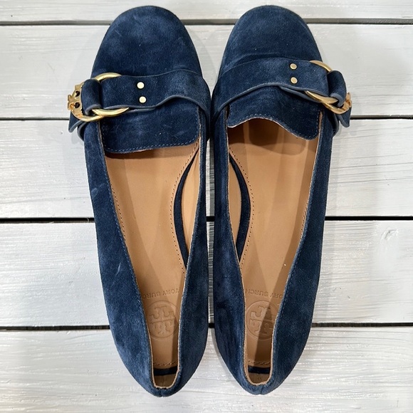 Tory Burch Marsden Smoking Loafer Blue Suede Gold Hardware size 8 - Picture 3 of 9